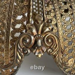 Pair Vintage Hollywood Regency Filigree Metal Onion Lamp Shades 11 Melon