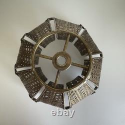 Pair Vintage Hollywood Regency Filigree Metal Onion Lamp Shades 11 Melon