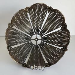 Pair Vintage Hollywood Regency Filigree Metal Onion Lamp Shades 11 Melon
