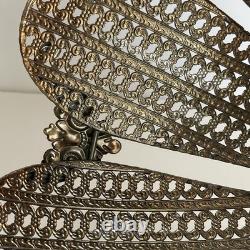 Pair Vintage Hollywood Regency Filigree Metal Onion Lamp Shades 11 Melon