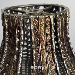 Pair Vintage Hollywood Regency Filigree Metal Onion Lamp Shades 11 Melon