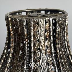 Pair Vintage Hollywood Regency Filigree Metal Onion Lamp Shades 11 Melon