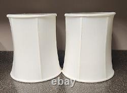 Pair Vintage Lamp By Imperial Shade Off White Ivory Fabric Trim Bell Lampshades