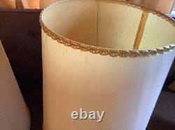 Pair Vintage MCM Mid century modern barrel Drum table desk Lamp Shades retro