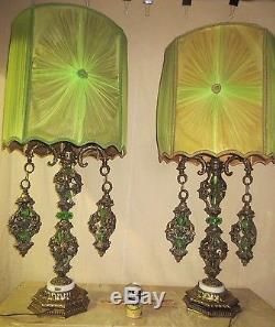 Pair Vintage MID Century Retro Mediterranean Italian Gothic Lamps /shades