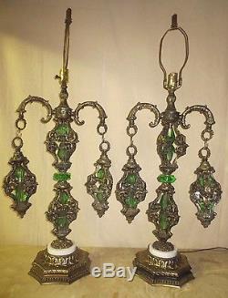 Pair Vintage MID Century Retro Mediterranean Italian Gothic Lamps /shades