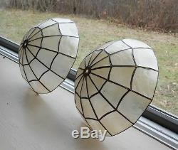 Pair Vintage Mid Century Capiz Shell Chandelier Inverted Dome Lamp Shades