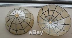 Pair Vintage Mid Century Capiz Shell Chandelier Inverted Dome Lamp Shades