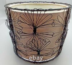 Pair Vintage Mid-Century Modern 2 Tier Lamp Shades Beige Inside, Black Wire Out