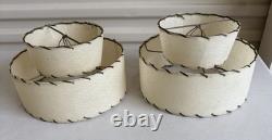 Pair Vintage Mid Century Modern Two 2 Tier Fiberglass Lamp Shades MCM Set NICE