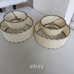 Pair Vintage Mid Century Modern Two 2 Tier Fiberglass Lamp Shades MCM Set NICE