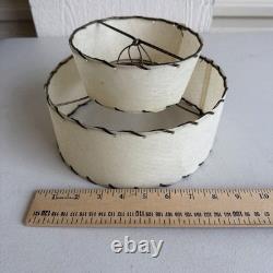 Pair Vintage Mid Century Modern Two 2 Tier Fiberglass Lamp Shades MCM Set NICE