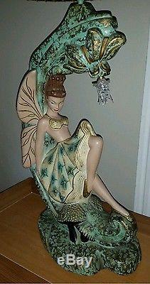 Pair Vintage Mid Century Pinup Fairy Chalkware Lamps Large with Shades