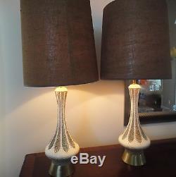 Pair Vintage Mid Century Retro Chalk Chalk Table Lamps with Shades
