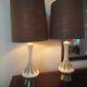 Pair Vintage Mid Century Retro Chalk Chalk Table Lamps With Shades