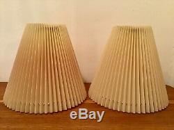 Pair Vintage Mid Century Teak Scissor Lamps Original Corrugated Plastic Shades