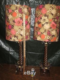 Pair Vintage Midcentury Rembrant Hollywood Gothic Table Lamp Orginal Shades