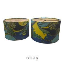 Pair Vintage Mod 1960s Paisley Floral Handmade Custom Lamp Shaded Blue Green