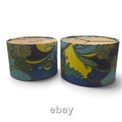 Pair Vintage Mod 1960s Paisley Floral Handmade Custom Lamp Shaded Blue Green