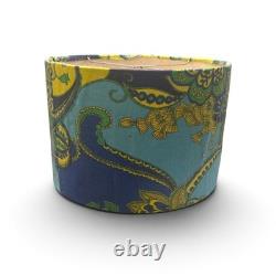 Pair Vintage Mod 1960s Paisley Floral Handmade Custom Lamp Shaded Blue Green