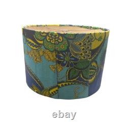Pair Vintage Mod 1960s Paisley Floral Handmade Custom Lamp Shaded Blue Green