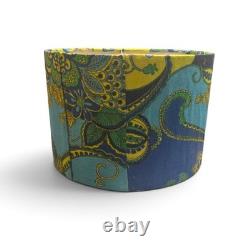 Pair Vintage Mod 1960s Paisley Floral Handmade Custom Lamp Shaded Blue Green