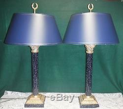 Pair Vintage Neoclassical Table Lamps Lights 3- way Switch with Shades