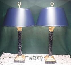 Pair Vintage Neoclassical Table Lamps Lights 3- way Switch with Shades