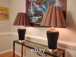 Pair Vintage Post Modern Shell Table Lamps With Original Shades