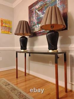 Pair Vintage Post Modern Shell Table Lamps With Original Shades