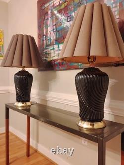 Pair Vintage Post Modern Shell Table Lamps With Original Shades