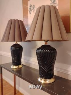 Pair Vintage Post Modern Shell Table Lamps With Original Shades