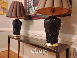 Pair Vintage Post Modern Shell Table Lamps With Original Shades