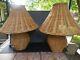 Pair Vintage Rattan, Wicker & Bamboo Table Lamps With Shades 24 Tall