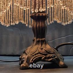 Pair Vintage Small Victorian Fringe Lampshade Floral Fabric Beaded Boudoir Shade
