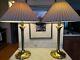 Pair Vintage Stiffel Brass Tulip Lotus Flower Table Lamps With Shades Lilly Pad