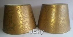 Pair Vintage Stiffel Lamp Shades Gold matching all Brass Lamps, Floral