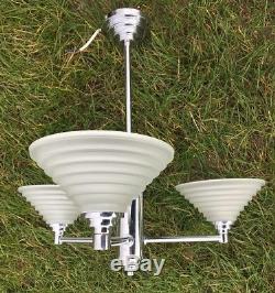 Pair Vintage Style Art Deco Shade Chrome Ceiling Lights Chandeliers Lamps Retro