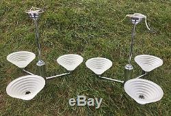 Pair Vintage Style Art Deco Shade Chrome Ceiling Lights Chandeliers Lamps Retro