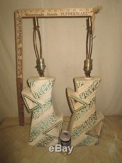 Pair Vintage Zig Zag Mid-century Majestic Retro Atomic Table Lamp No Shades