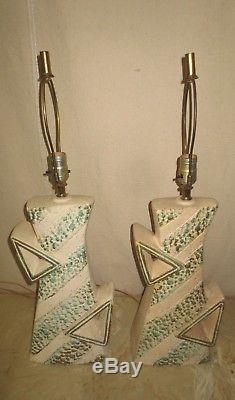 Pair Vintage Zig Zag Mid-century Majestic Retro Atomic Table Lamp No Shades