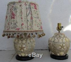 Pair Vintage c1930's French Shell Lamps Custom Vintage Shades