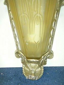 Pair Vtg Art Deco Slip Shade Wall Sconce Lamps 1920s