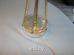 Pair Vtg Mid-Century Modern Atomic Sputnik Table Lamps Fiberglass 2 Tier Shades