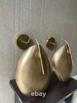 Pair of 2 Light Curved Shades Handmade Vintage Wall Mid Century Modern Raw Brass