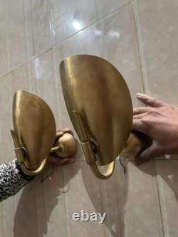 Pair of 2 Light Curved Shades Handmade Vintage Wall Mid Century Modern Raw Brass