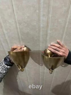 Pair of 2 Light Curved Shades Handmade Vintage Wall Mid Century Modern Raw Brass