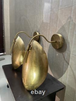 Pair of 2 Light Curved Shades Handmade Vintage Wall Mid Century Modern Raw Brass