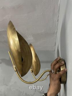 Pair of 2 Light Curved Shades Handmade Vintage Wall Mid Century Modern Raw Brass
