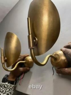 Pair of 2 Light Curved Shades Handmade Vintage Wall Mid Century Modern Raw Brass